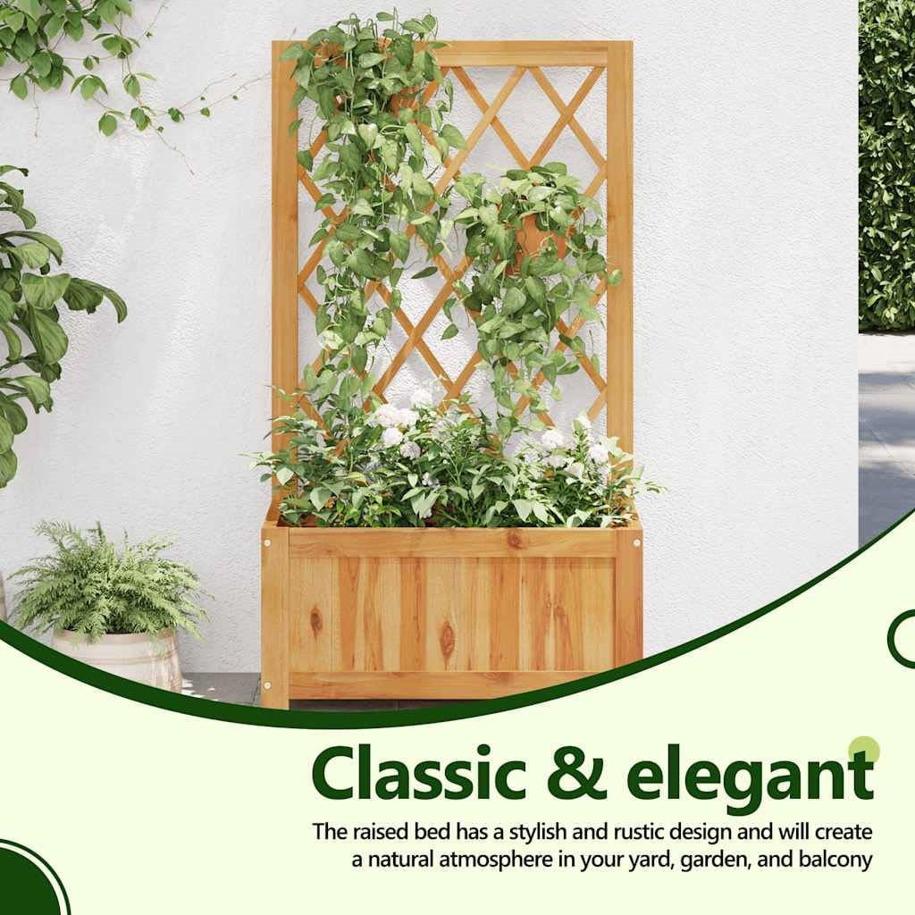 Solid Wood Outdoor Raised Garden Bed Planter with Lattice Trellis FastFurnishings