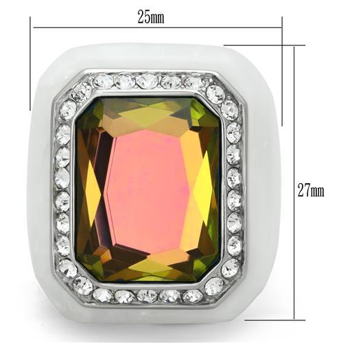 VL111 - High polished (no plating) Stainless Steel Ring with Synthetic Synthetic Stone in Aquamarine AB Alamode