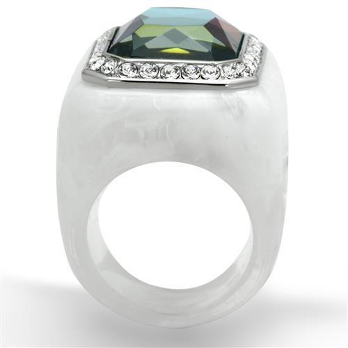 VL111 - High polished (no plating) Stainless Steel Ring with Synthetic Synthetic Stone in Aquamarine AB Alamode