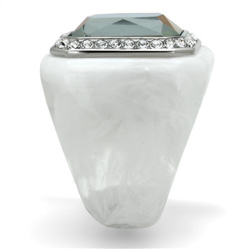 VL111 - High polished (no plating) Stainless Steel Ring with Synthetic Synthetic Stone in Aquamarine AB Alamode