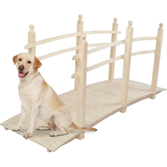 Outdoor 7.5-Ft Wooden Garden Bridge in Natural Wood Finish FastFurnishings