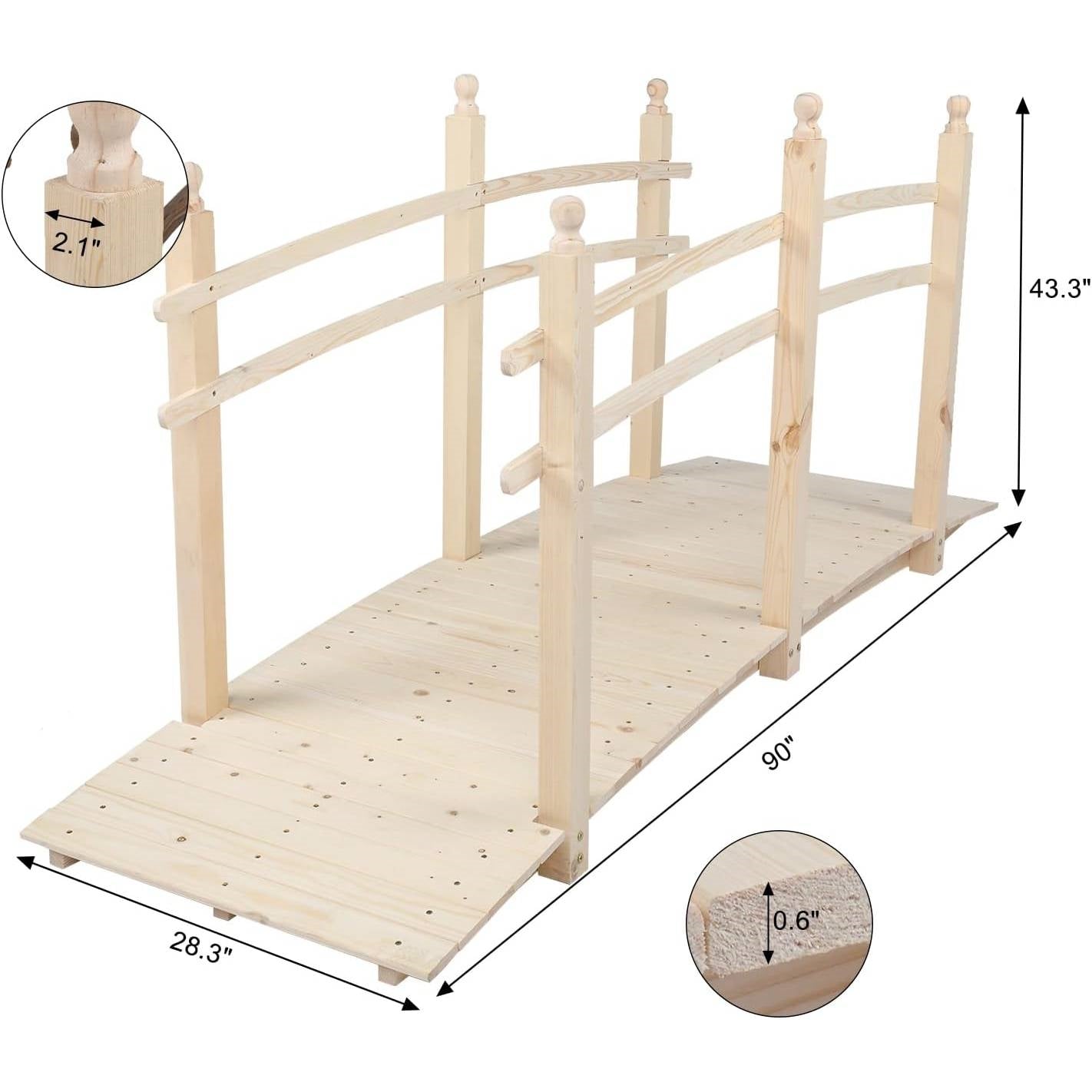 Outdoor 7.5-Ft Wooden Garden Bridge in Natural Wood Finish FastFurnishings
