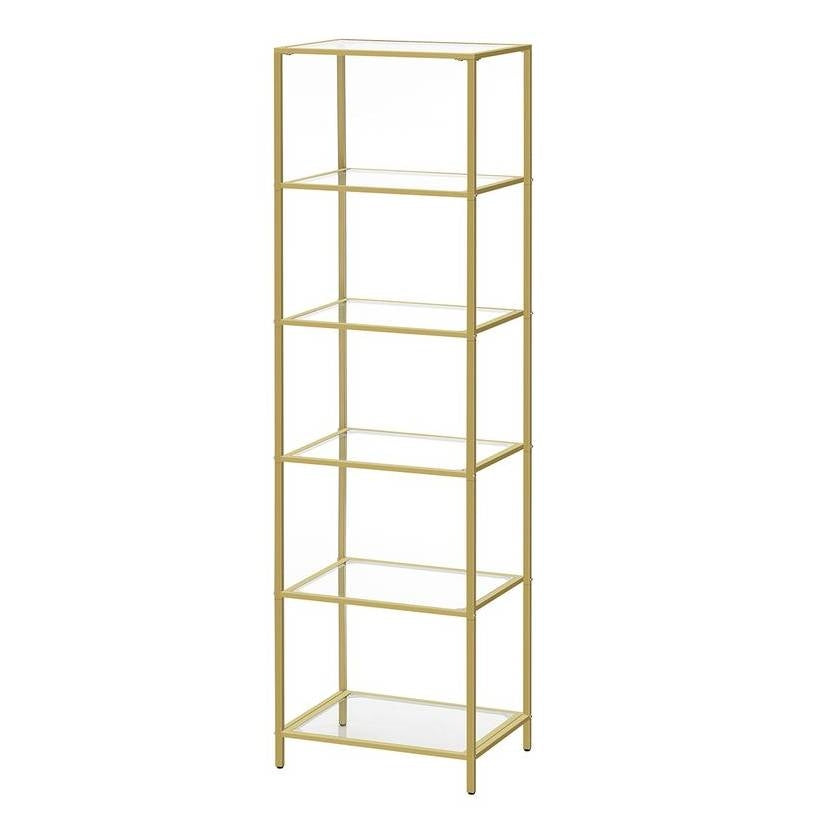 Narrow Glass Shelf Bookcase Bedroom Living Office Bath Storage Unit in Gold FastFurnishings