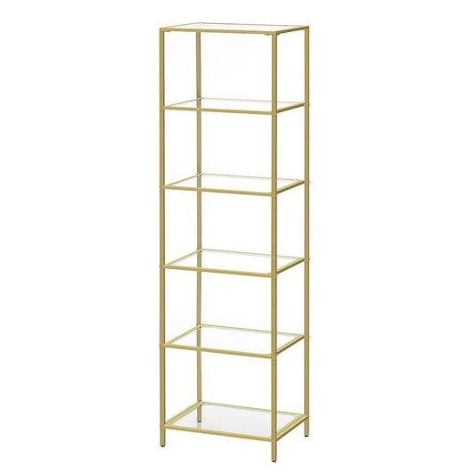Narrow Glass Shelf Bookcase Bedroom Living Office Bath Storage Unit in Gold FastFurnishings