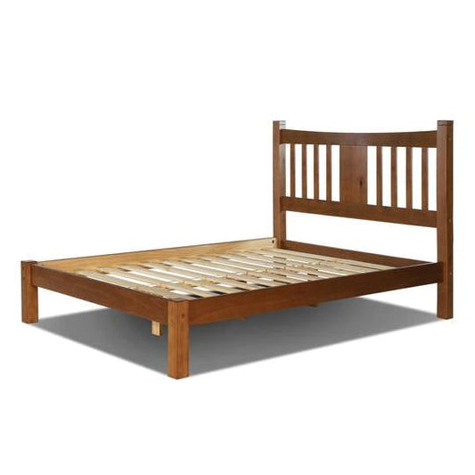 King Farmhouse Style Solid Wood Platform Bed Frame with Headboard in Walnut FastFurnishings