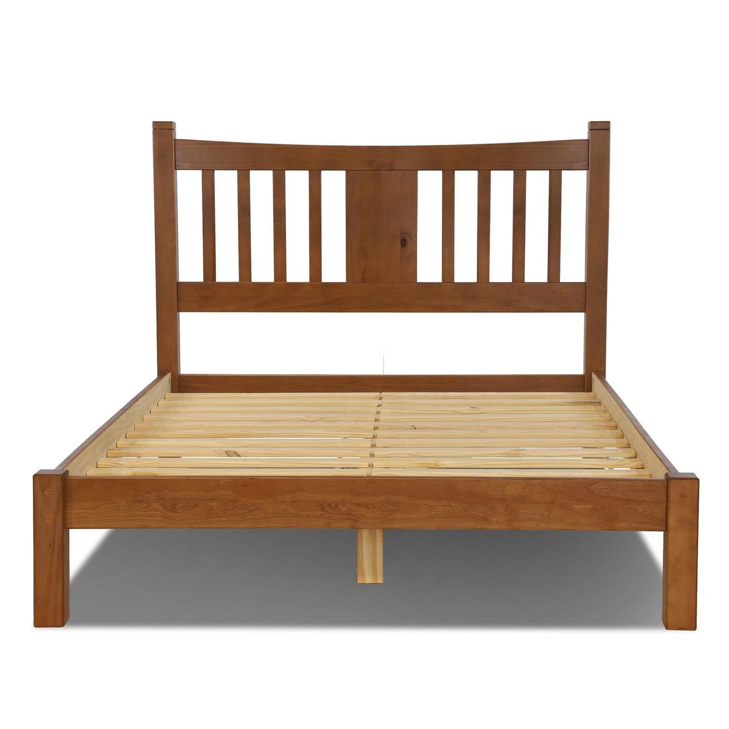 King Farmhouse Style Solid Wood Platform Bed Frame with Headboard in Walnut FastFurnishings
