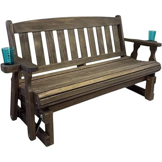 4ft Heavy Duty Porch Glider Bench with Cupholders in Dark Walnut - Made in USA FastFurnishings