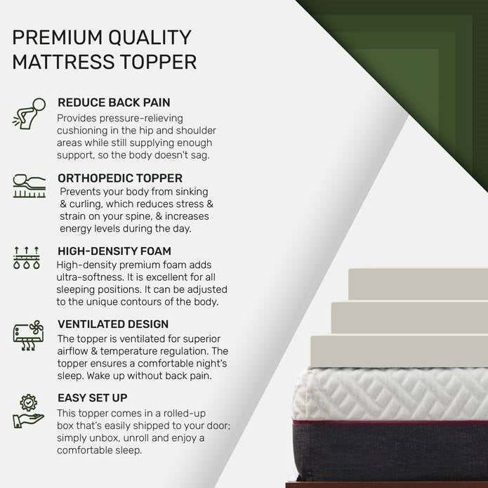 Twin Size 2 Inch Thick Plush High Density Foam Mattress Topper - Medium Firm FastFurnishings