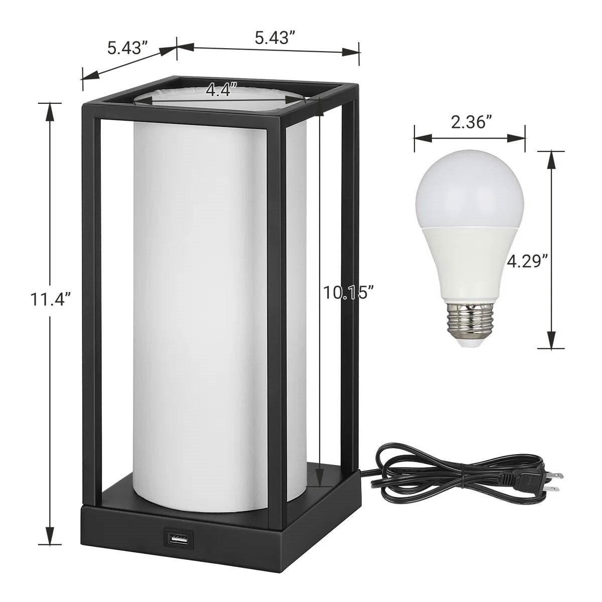 Set of 2 - Japanese Style USB Table Lamp with White Linen Shade and LED Bulbs FastFurnishings
