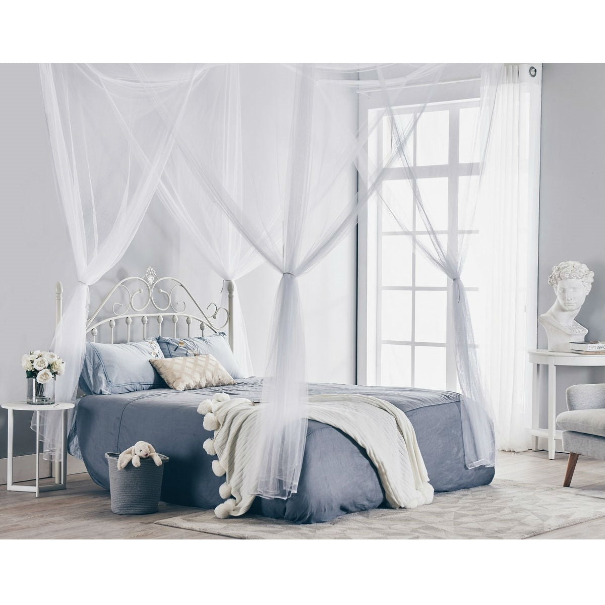 White 4-Post Bed Netting Mosquito Net for Canopy Beds - Fits size Full Queen and King FastFurnishings