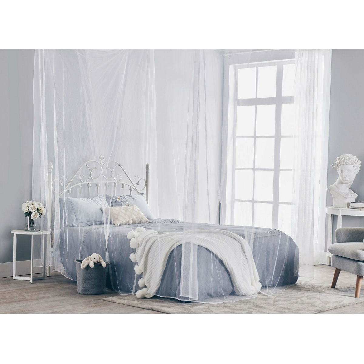 White 4-Post Bed Netting Mosquito Net for Canopy Beds - Fits size Full Queen and King FastFurnishings