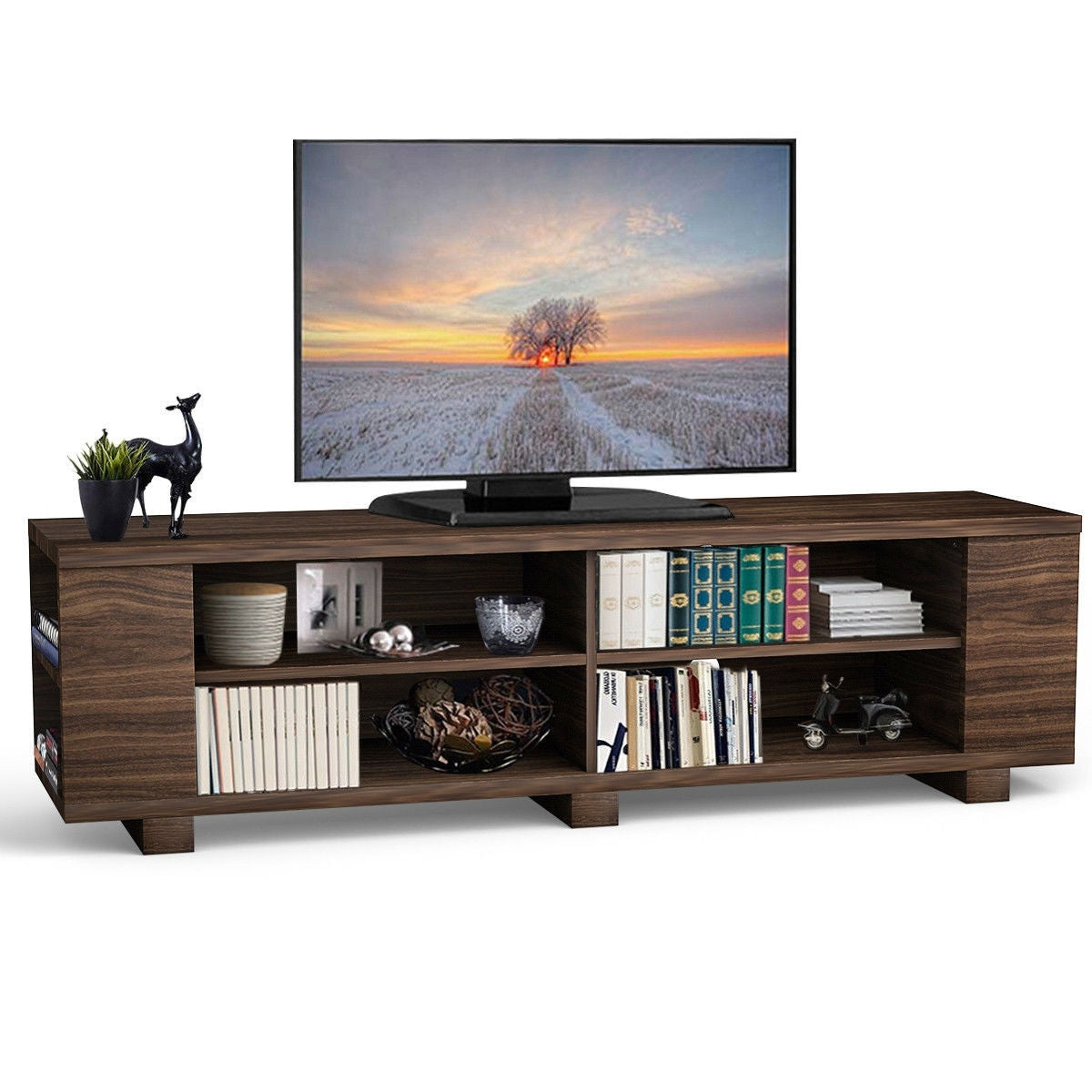 Modern TV Stand in Walnut Wood Finish - Holds up to 60-inch TV FastFurnishings