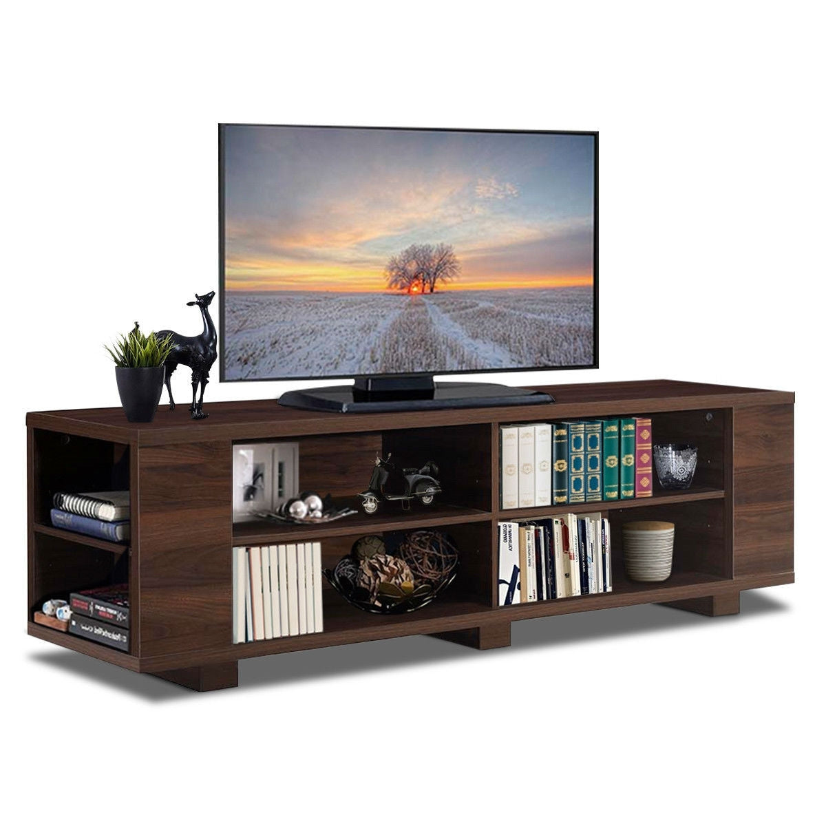 Modern TV Stand in Walnut Wood Finish - Holds up to 60-inch TV FastFurnishings