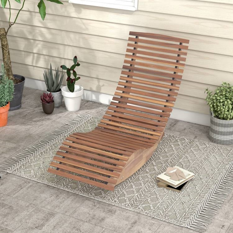 Outdoor Ergonomic Patio Wooden Rocking Chair Lounger - 360 lbs Max Weight FastFurnishings