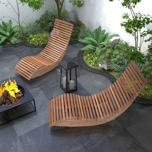 Outdoor Ergonomic Patio Wooden Rocking Chair Lounger - 360 lbs Max Weight FastFurnishings