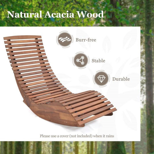 Outdoor Ergonomic Patio Wooden Rocking Chair Lounger - 360 lbs Max Weight FastFurnishings