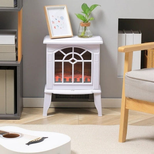 White Electric Fireplace Heater with Realistic Log Flame LED Unbranded
