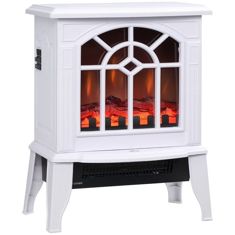White Electric Fireplace Heater with Realistic Log Flame LED Unbranded