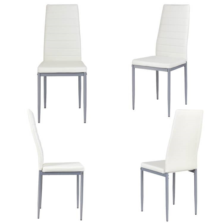 Set of 4 Modern High Back White PVC Leather Dining Chairs with Metal Legs