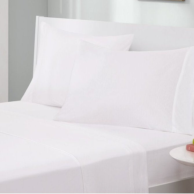 Full Size 4-Piece Cotton Blend Jersey Sheet Set in White FastFurnishings