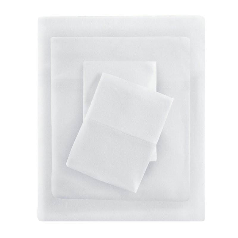 Full Size 4-Piece Cotton Blend Jersey Sheet Set in White FastFurnishings