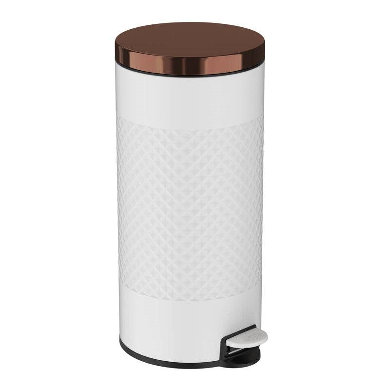 Hands Free White/Gold Metal Step On Trash Can - 8 Gallons FastFurnishings