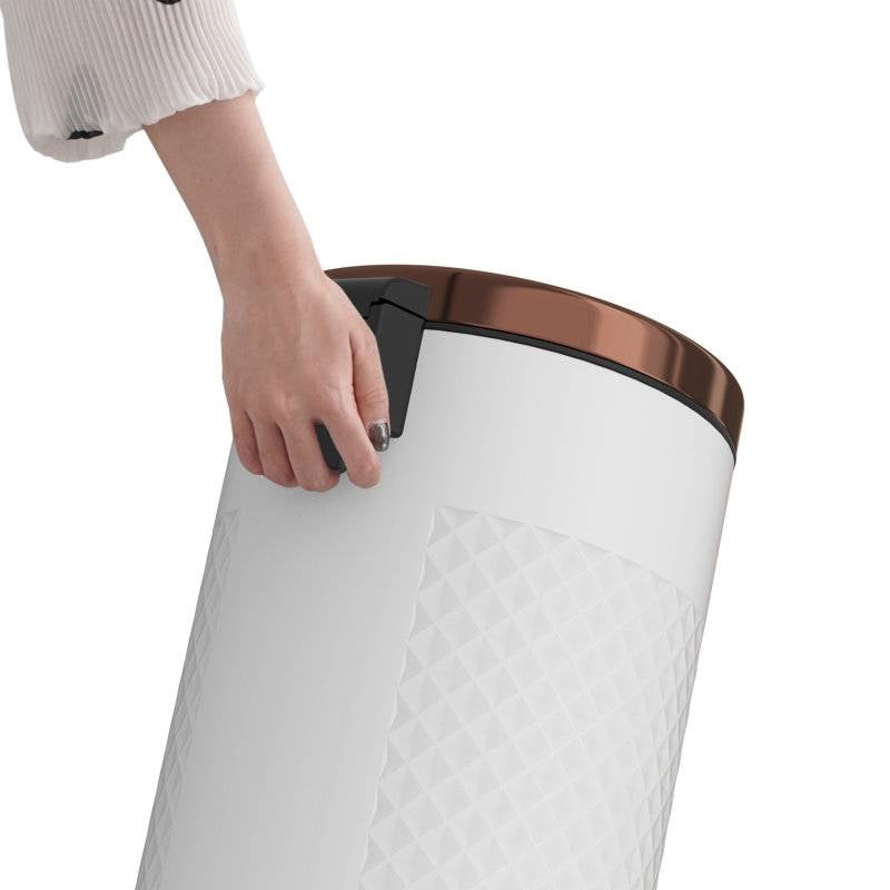 Hands Free White/Gold Metal Step On Trash Can - 8 Gallons FastFurnishings
