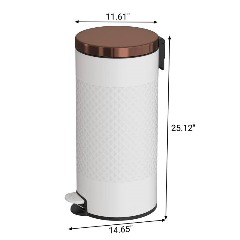 Hands Free White/Gold Metal Step On Trash Can - 8 Gallons FastFurnishings