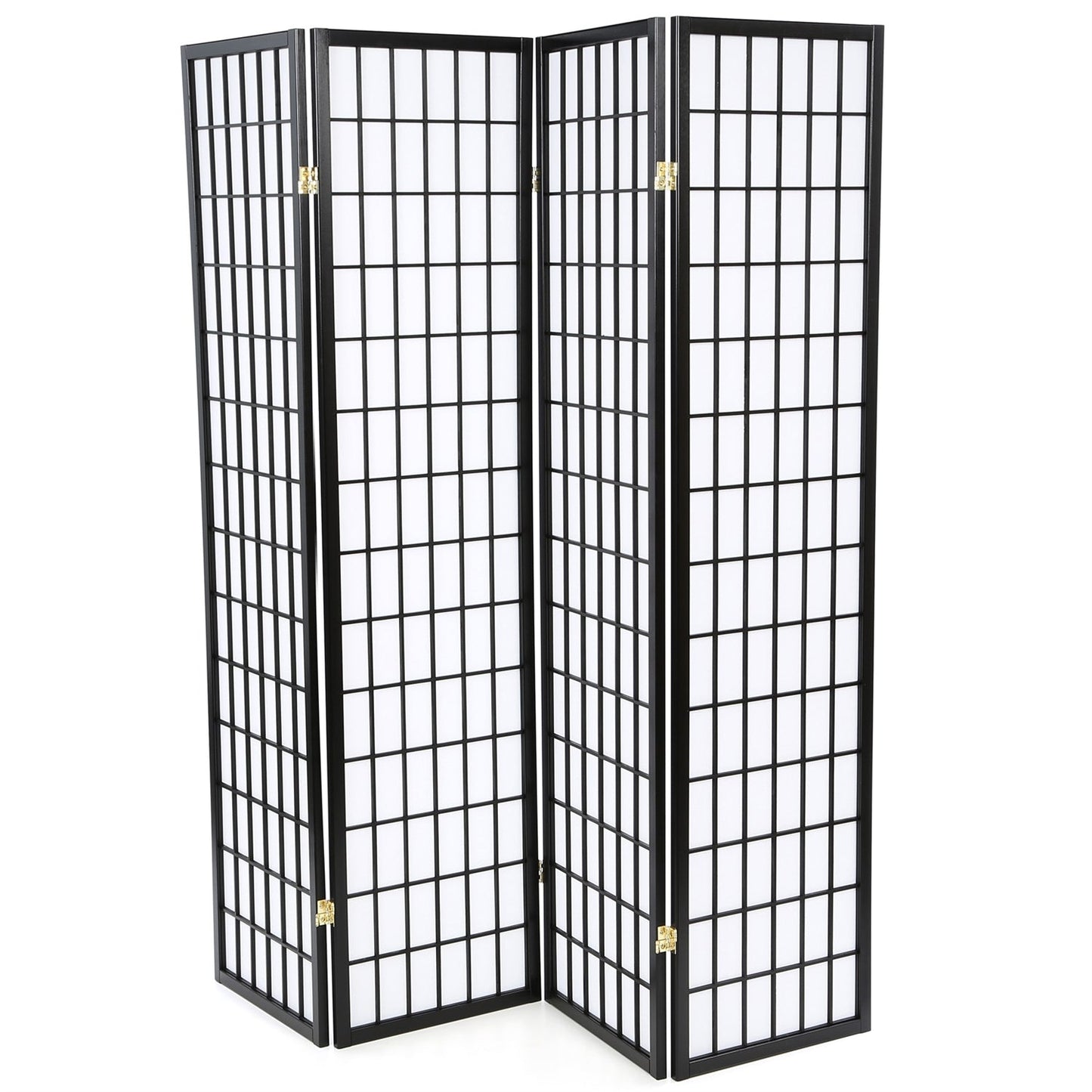 Black 4-Panel Asian Style Shoji Room Divider Screen FastFurnishings