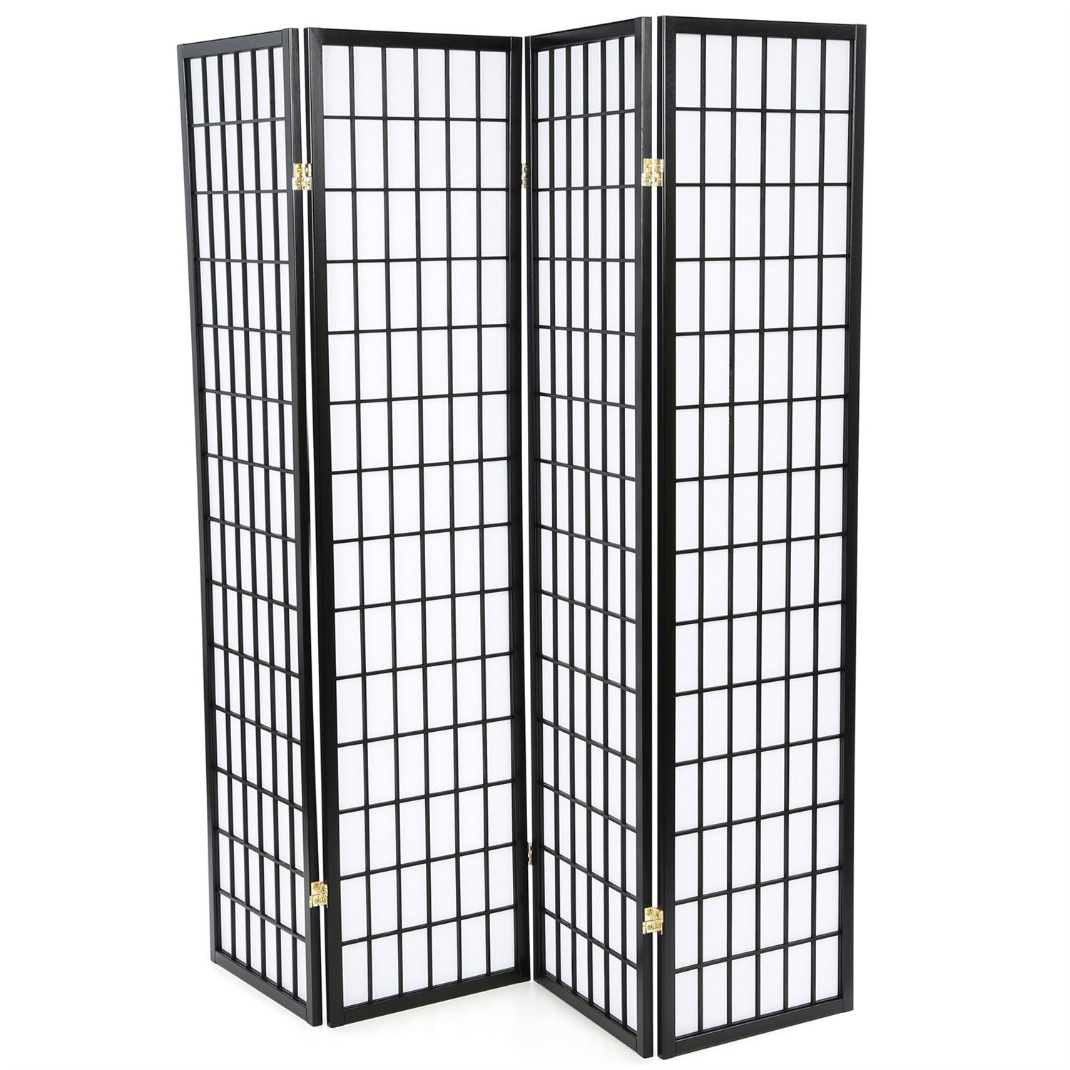 Black 4-Panel Asian Style Shoji Room Divider Screen FastFurnishings
