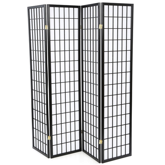 Black 4-Panel Asian Style Shoji Room Divider Screen FastFurnishings