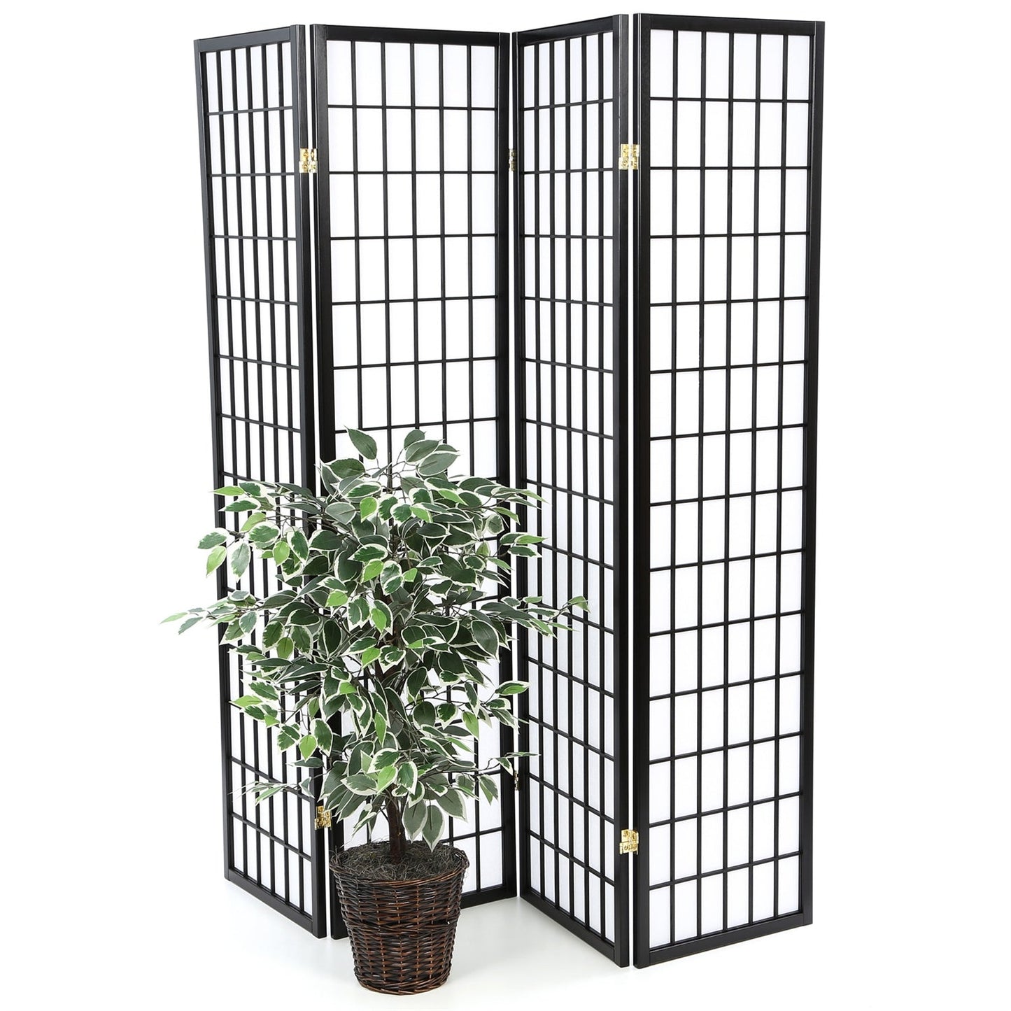 Black 4-Panel Asian Style Shoji Room Divider Screen FastFurnishings