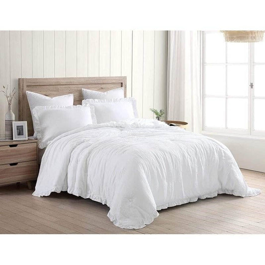 King Size White Ruffled Edge Microfiber Comforter Set FastFurnishings