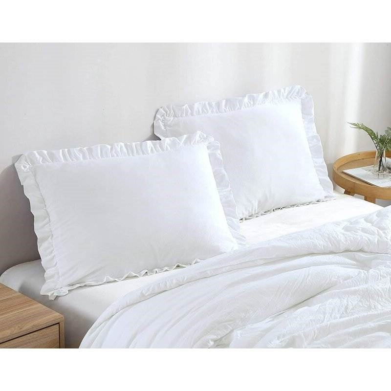 King Size White Ruffled Edge Microfiber Comforter Set FastFurnishings