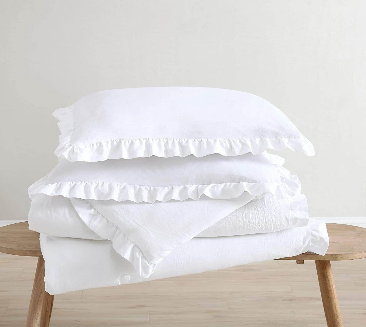 King Size White Ruffled Edge Microfiber Comforter Set FastFurnishings
