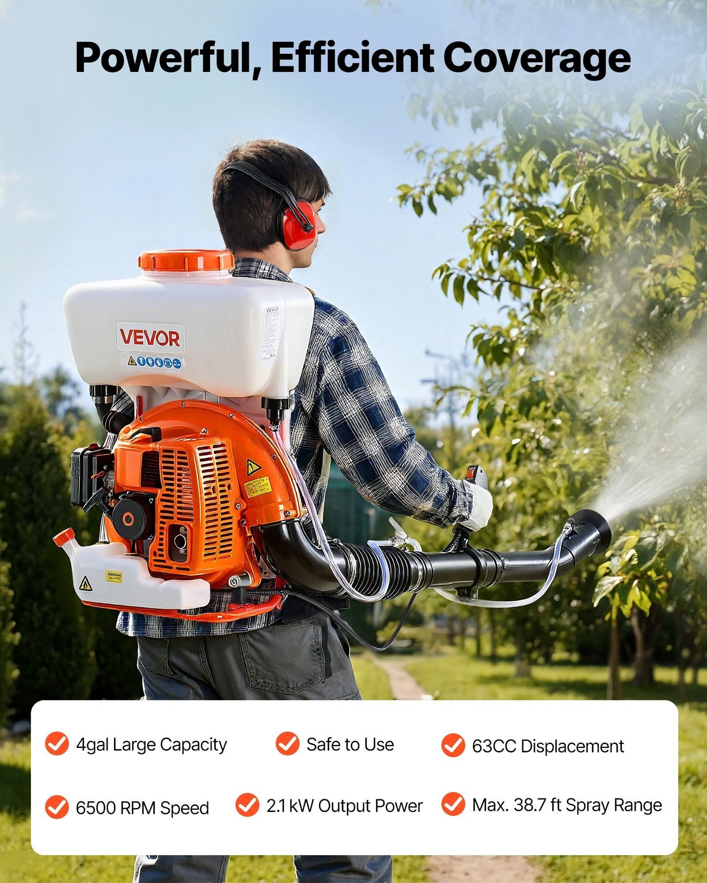Backpack Fogger Sprayer, 63CC 3HP Engine, Gas Powered Fogger Sprayer with 4 Gallon Tank, Powder and Liquid Mister Duster System for Effective Fleas Ticks Critters Control, Gardening & Farming W2B