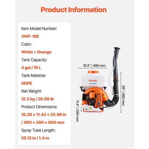 Backpack Fogger Sprayer, 63CC 3HP Engine, Gas Powered Fogger Sprayer with 4 Gallon Tank, Powder and Liquid Mister Duster System for Effective Fleas Ticks Critters Control, Gardening & Farming W2B