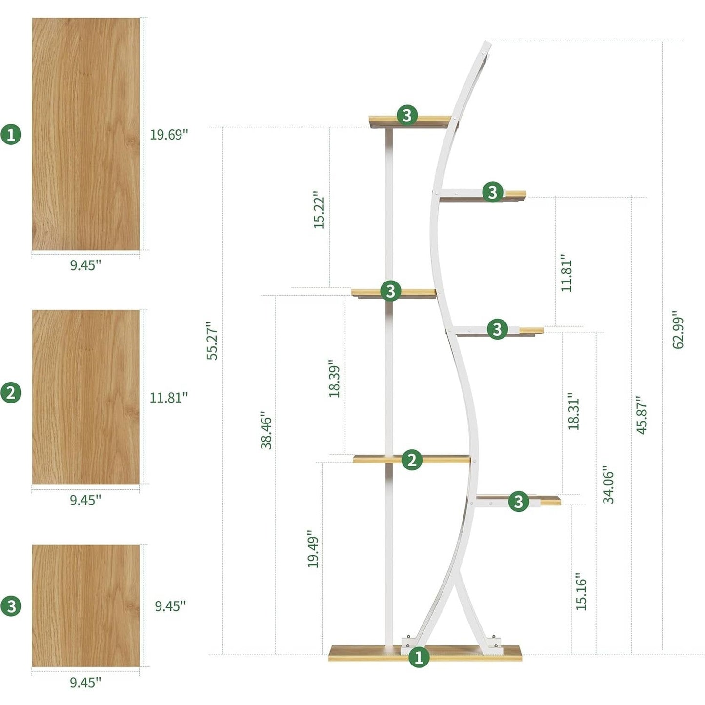 63-inch Tall Indoor Plant Stand with White Metal Frame and Wood Finish Shelves FastFurnishings
