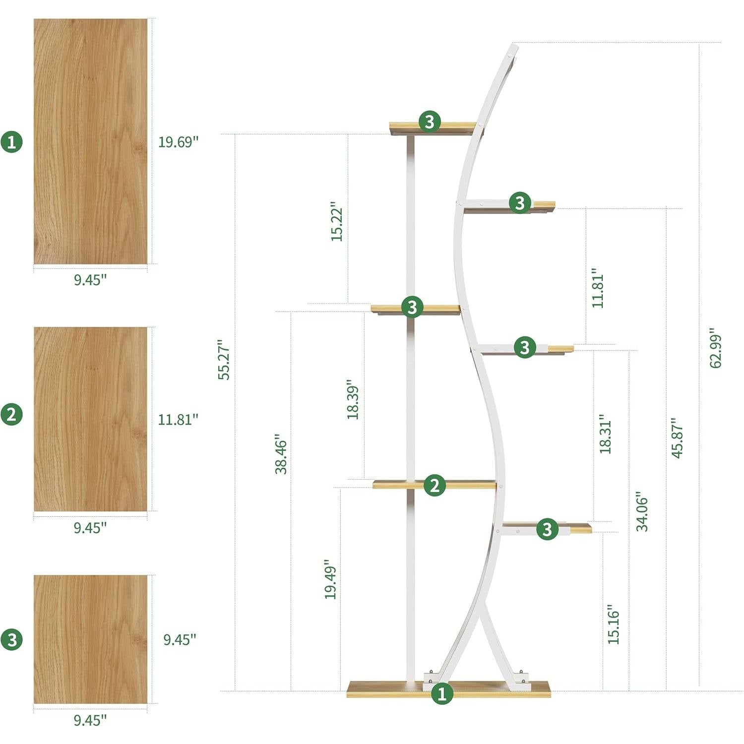 63-inch Tall Indoor Plant Stand with White Metal Frame and Wood Finish Shelves FastFurnishings