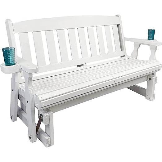 4ft Heavy Duty Amish Porch Glider Bench in White with Cupholders - Made in USA FastFurnishings