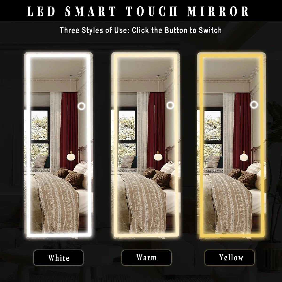 White 64-inch Full Length Floor Mirror with Stand and LED Light Strip-2