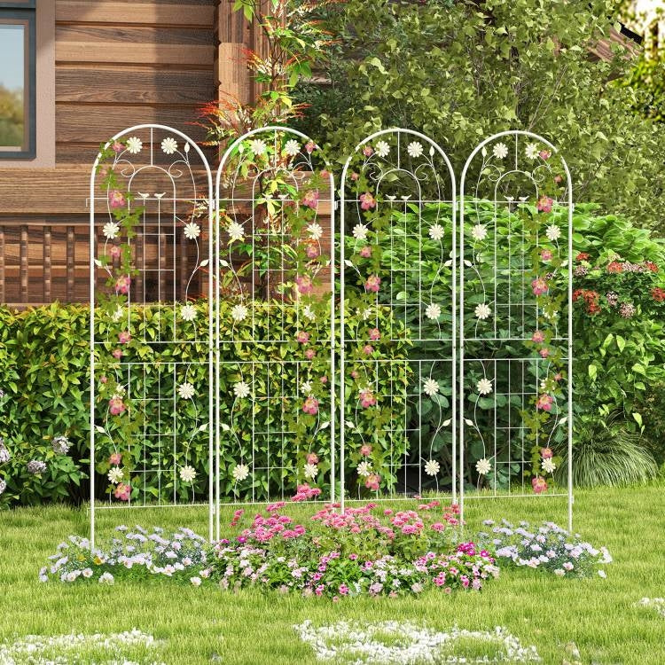 Set of 2- 6-ft Galvanized Steel Outdoor Garden Trellis in White Metal Finish FastFurnishings