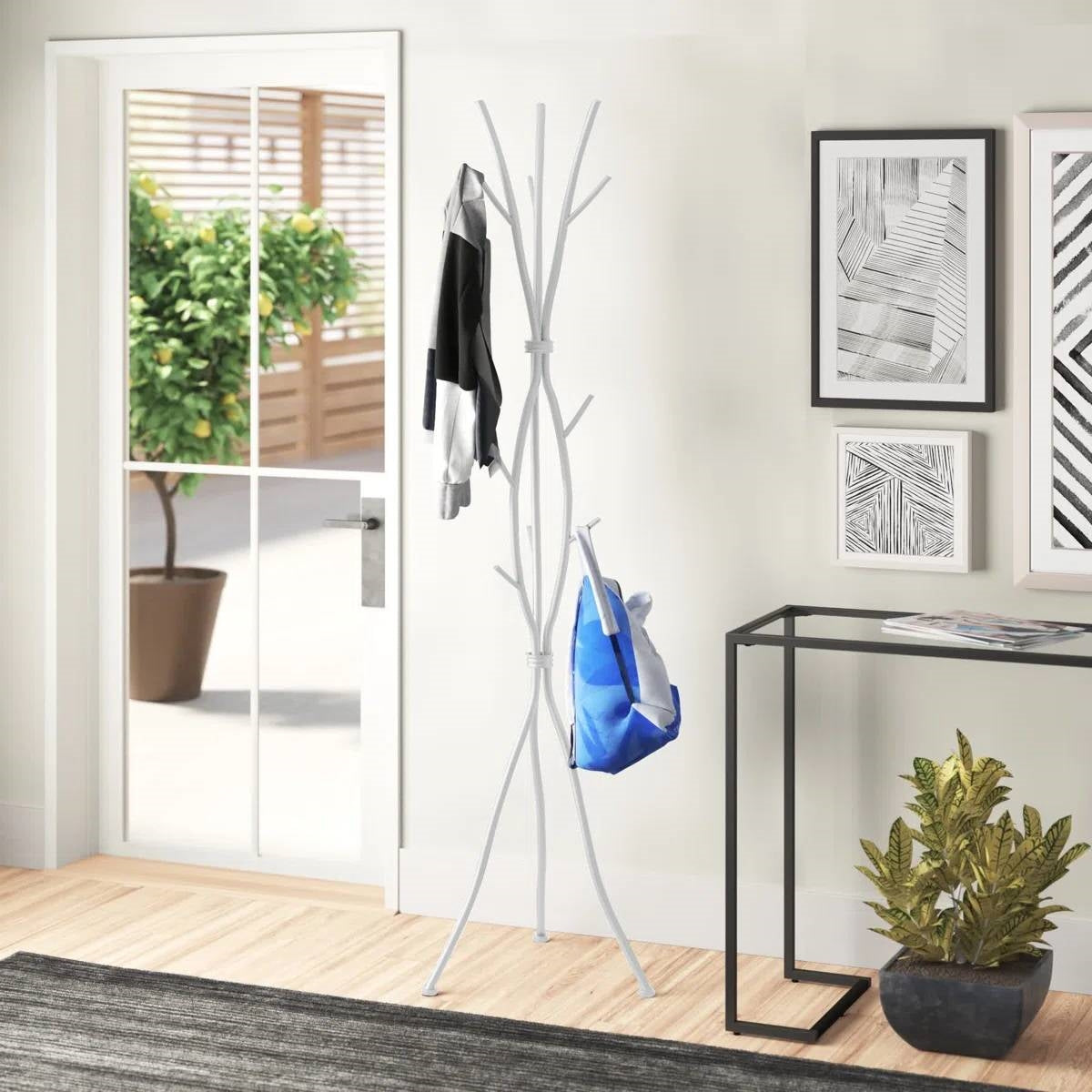 74-inch White Metal Coat Rack Entryway Hall Tree Umbrella Stand FastFurnishings