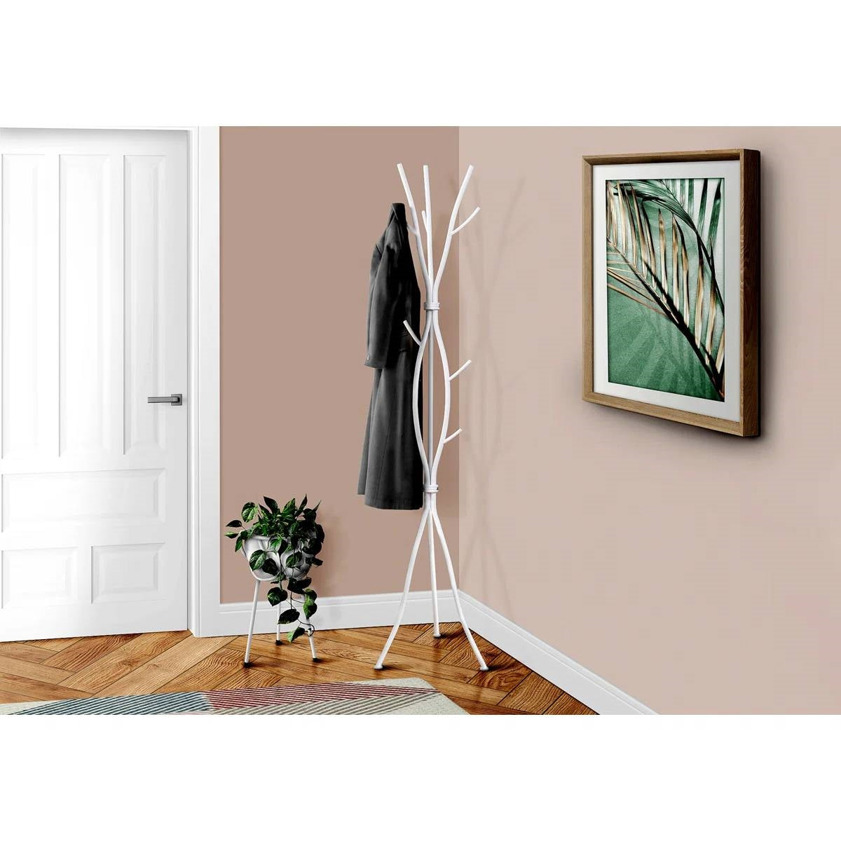 74-inch White Metal Coat Rack Entryway Hall Tree Umbrella Stand FastFurnishings