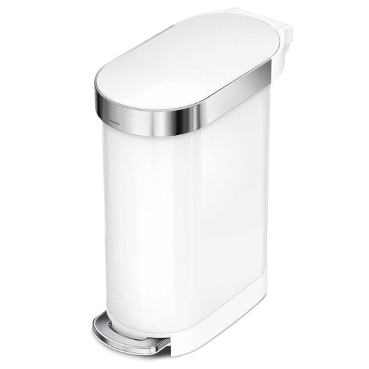 White 12-Gallon Narrow Kitchen Trash Can with Easy Step-on Lid LuxuryLifeWay Online Store