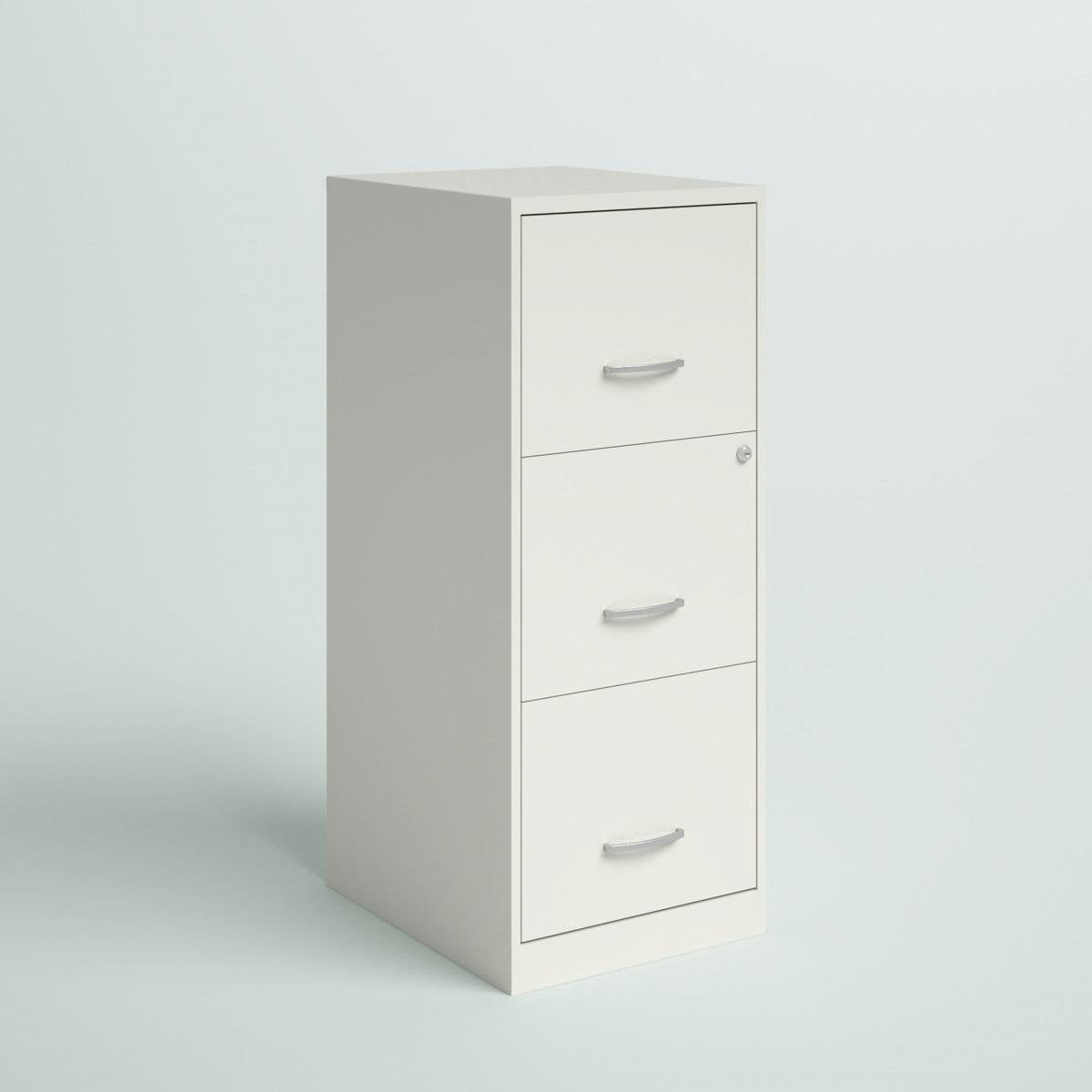 White Metal 3-Drawer Vertical File Cabinet with 2 Locking Drawers FastFurnishings