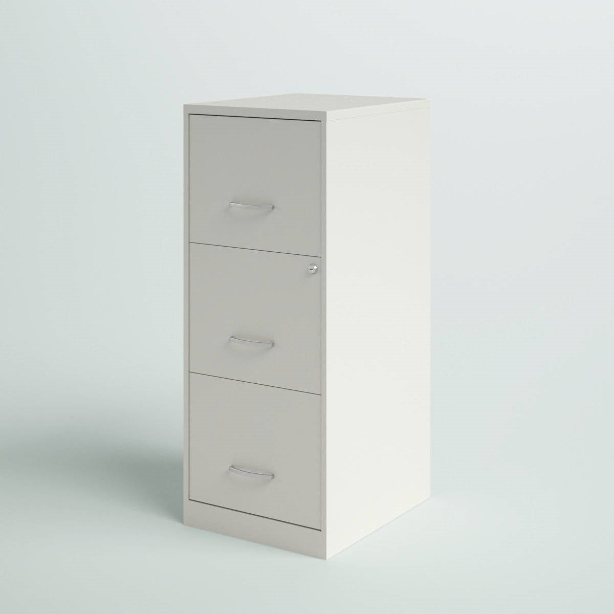 White Metal 3-Drawer Vertical File Cabinet with 2 Locking Drawers FastFurnishings