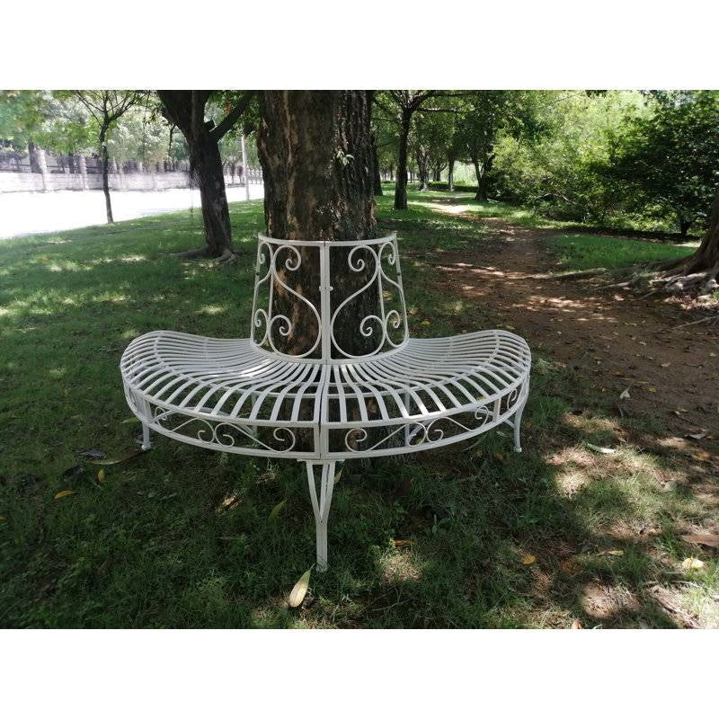Half-Circle Outdoor White Powder Coated Aluminum Tree Bench FastFurnishings