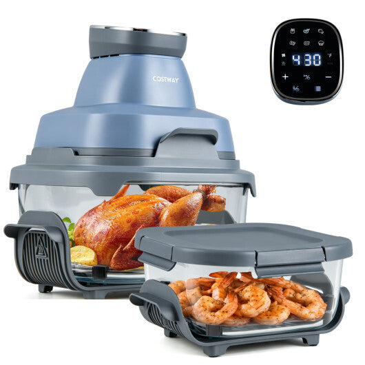 Costway 6-in-1 Portable Glass Air Fryer  4.4QT & 1.8QT Dual Glass Containers with Lids Blue W2B