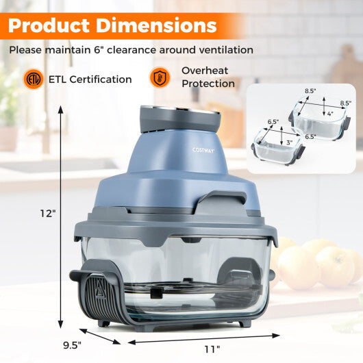 Costway 6-in-1 Portable Glass Air Fryer  4.4QT & 1.8QT Dual Glass Containers with Lids Blue W2B
